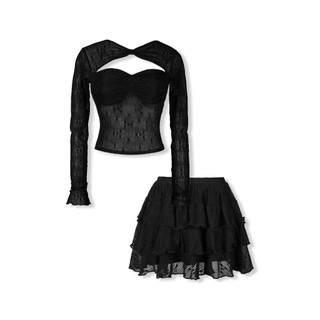 Set Nữ Girly Long Sleeves Floral Lacenet, Chất Vải Thun Ren Hoa Thoải Mái , WSB124, SOME HOW STORE