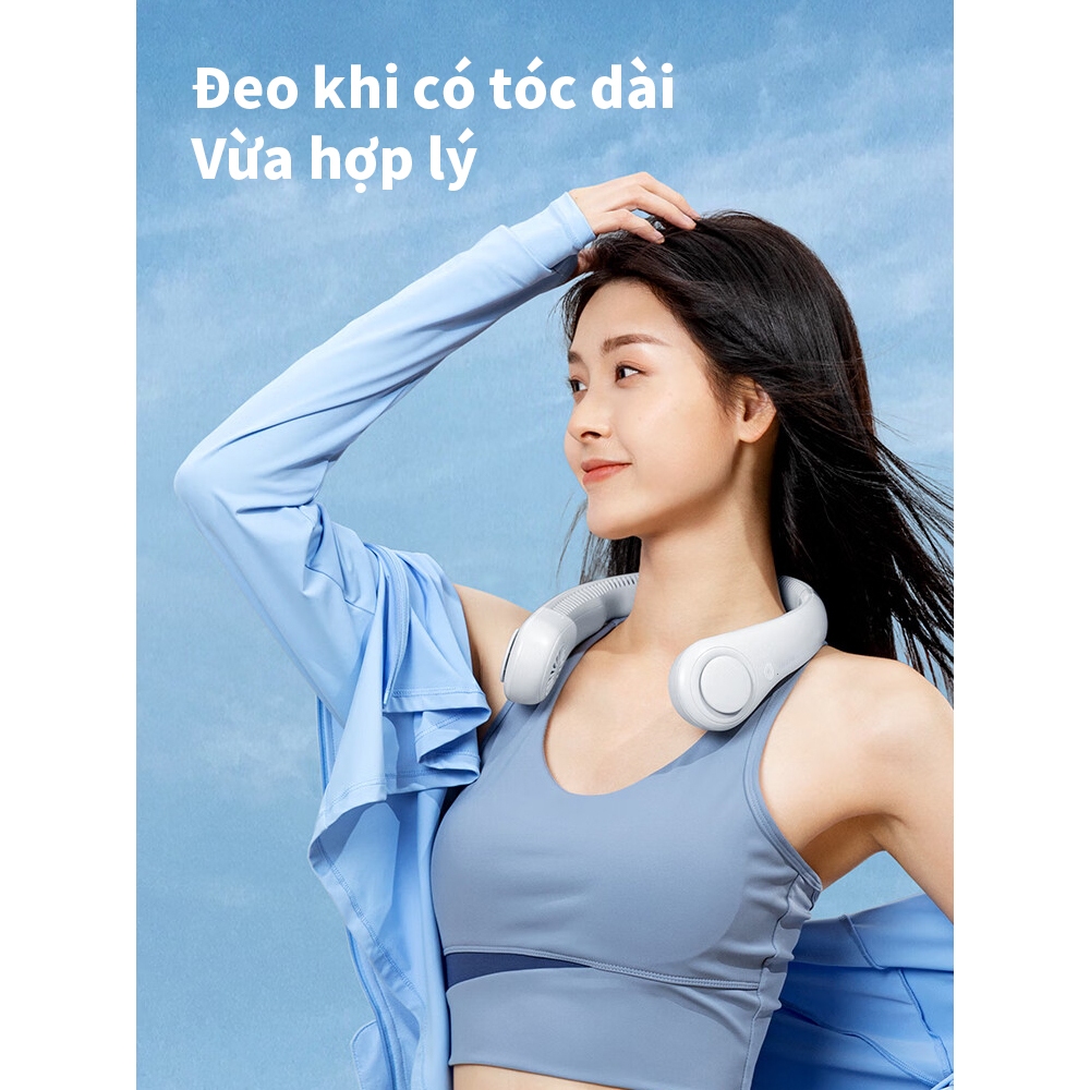 Quạt đeo cổ mini không cánh tích điện pin trâu 4000mAh,3 cấp độ gió tiện lợi đem đi ngoài trời