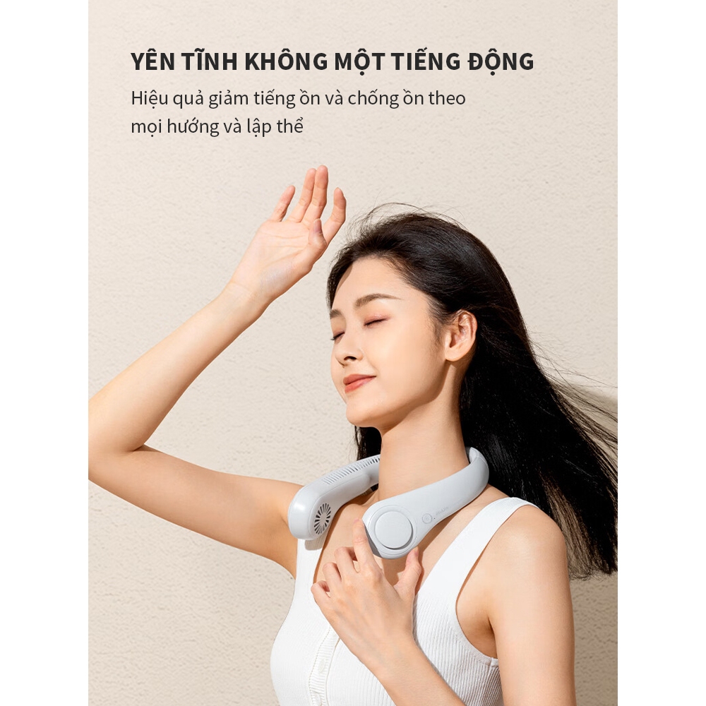 Quạt đeo cổ mini không cánh tích điện pin trâu 4000mAh,3 cấp độ gió tiện lợi đem đi ngoài trời