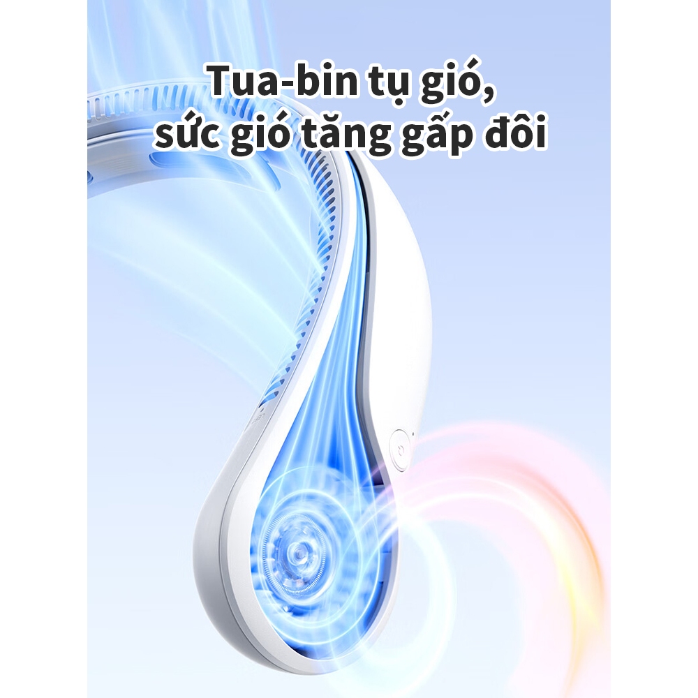 Quạt đeo cổ mini không cánh tích điện pin trâu 4000mAh,3 cấp độ gió tiện lợi đem đi ngoài trời
