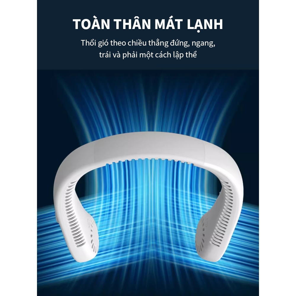 Quạt đeo cổ mini không cánh tích điện pin trâu 4000mAh,3 cấp độ gió tiện lợi đem đi ngoài trời