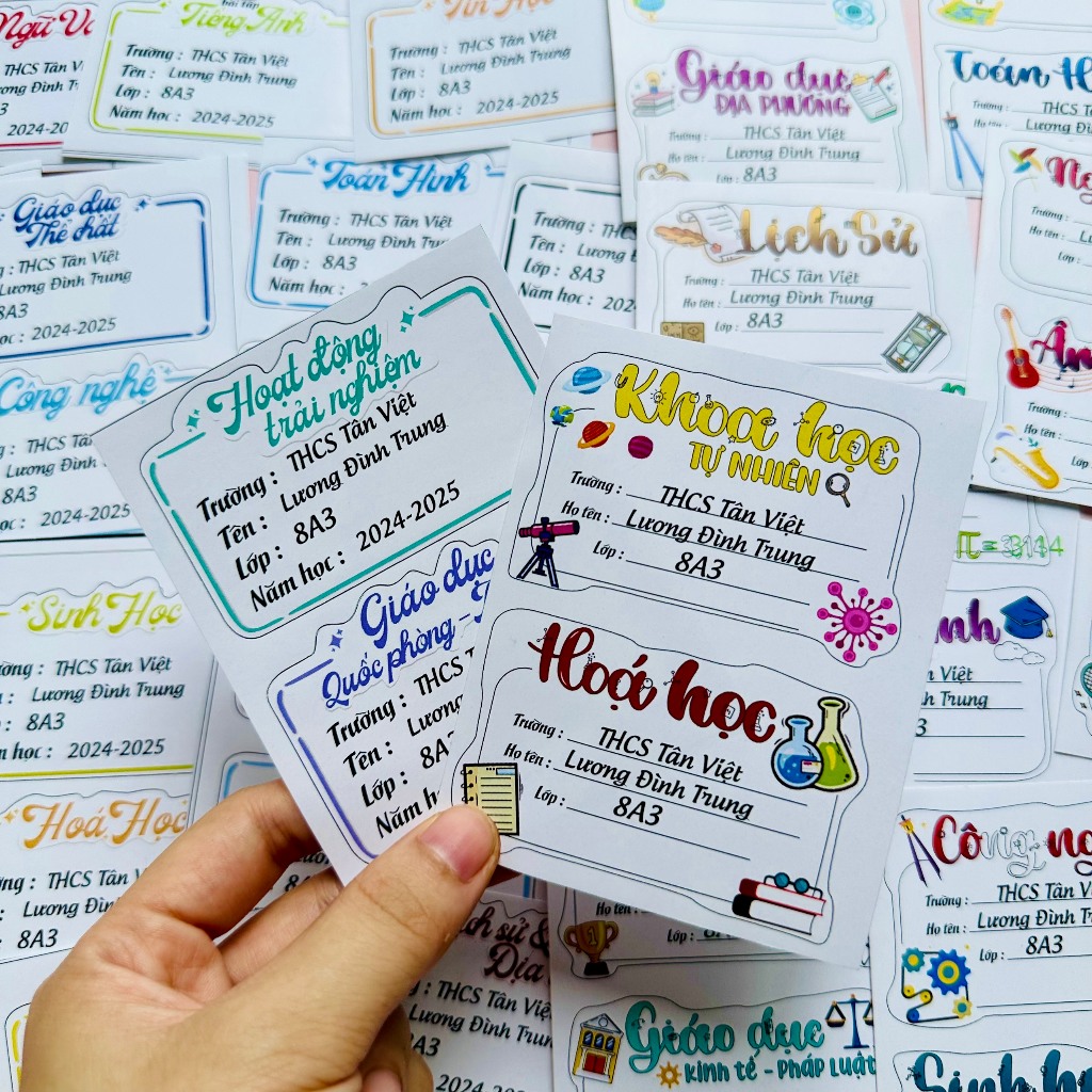 Nhãn vở in tên theo yêu cầu dán tập vở dạng sticker tiện lợi set 33 ...