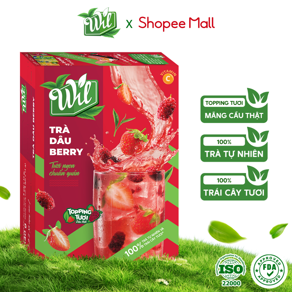 Trà dâu berry topping mứt dâu Wil bột trà hòa tan trái cây tươi hộp 5 ...