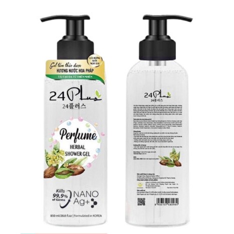 Gel tắm thảo dược hương nước hoa Pháp Vàng 24Plus 850ml