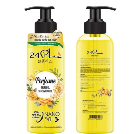 Gel tắm thảo dược hương nước hoa Pháp Vàng 24Plus 850ml