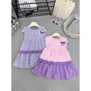 Váy bé gái, đầm bé gái hoạ tiết kuromi  caro size 10 - 30kg vai cách điệu, quần áo trẻ em