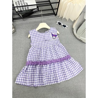 Váy bé gái, đầm bé gái hoạ tiết kuromi  caro size 10 - 30kg vai cách điệu, quần áo trẻ em
