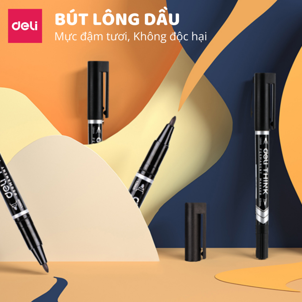 [TRỢ GIÁ] Combo 10 Bút Lông Dầu 2 Đầu Deli, Mực Không Trôi, Viết Trên Nhiều Bề Mặt Bút Dạ Viết Bảng Không Xoá Được