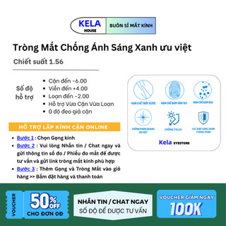 Tròng Mắt Kính Cận Loạn Viễn Kela Chiết Suất Mỏng 1.6 1.67 1.74 Chống tia UV Cản Chống Ánh sáng Xanh