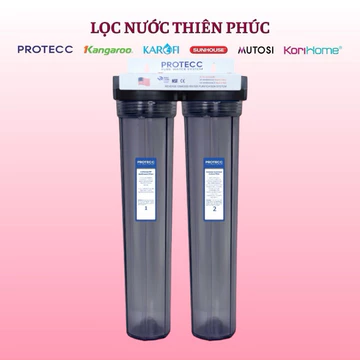 Bộ Đôi Lọc Thô Đầu Nguồn 20 Inch PROTECC - 2 Cốc Trong Suốt - Lọc Thô Sinh Hoạt Tổng, Nấu Ăn