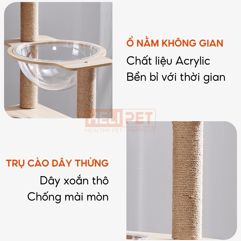 Ảnh Nhà Gỗ Cattree Nhà cây cho mèo leo trèo cào móng HELIPET Đa dạng thiết kế Dễ dàng lắp đặt 4
