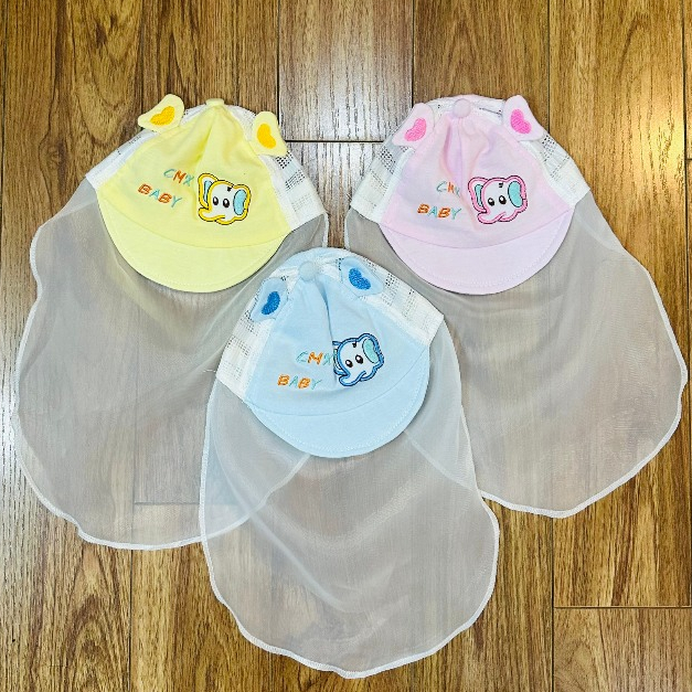 Mũ nón cho bé sơ sinh có khăn voan che mặt an toàn lưới 0-5 tháng mesocshop