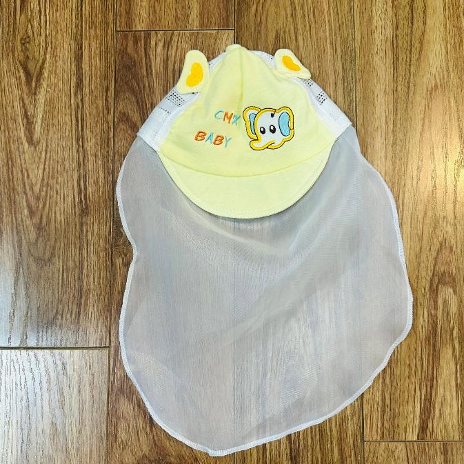 Mũ nón cho bé sơ sinh có khăn voan che mặt an toàn phối lưới hình voi cho bé 0-5 tháng mesocshop