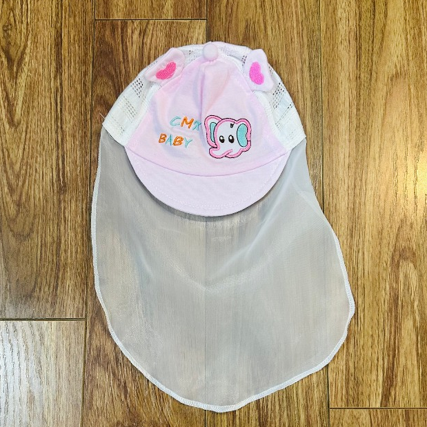 Mũ nón cho bé sơ sinh có khăn voan che mặt an toàn phối lưới hình voi cho bé 0-5 tháng mesocshop