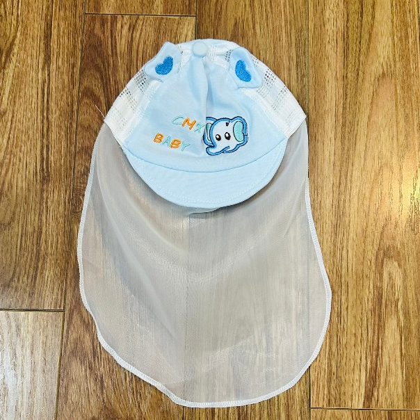 Mũ nón cho bé sơ sinh có khăn voan che mặt an toàn phối lưới hình voi cho bé 0-5 tháng mesocshop
