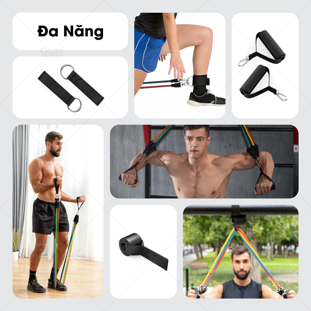 [100LBS - 11 Phụ Kiện] Bộ 5 Dây Ngũ Sắc Tập Full Body - Dụng Cụ Tập Gym Kháng Lực - NguSac100LBS