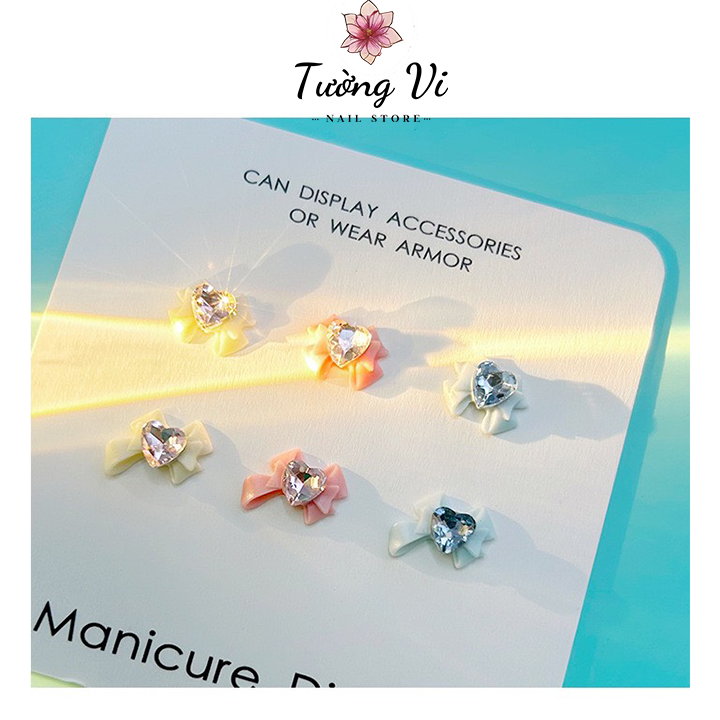 Combo 5 Charm Nơ Đính Đá xinh xắn, sang chảnh cho nàng thơ, phụ kiện nail độc đáo