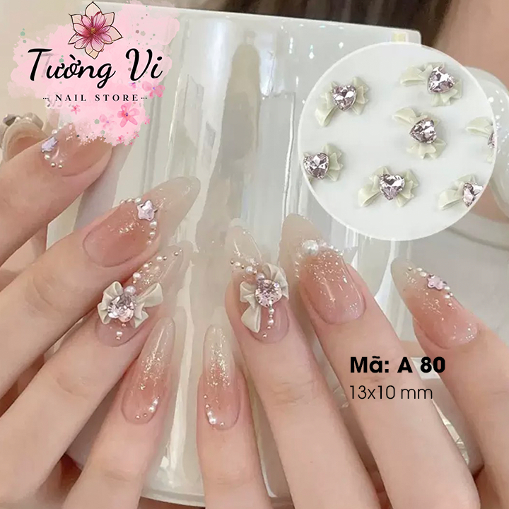 Combo 5 Charm Nơ Đính Đá xinh xắn, sang chảnh cho nàng thơ, phụ kiện nail độc đáo