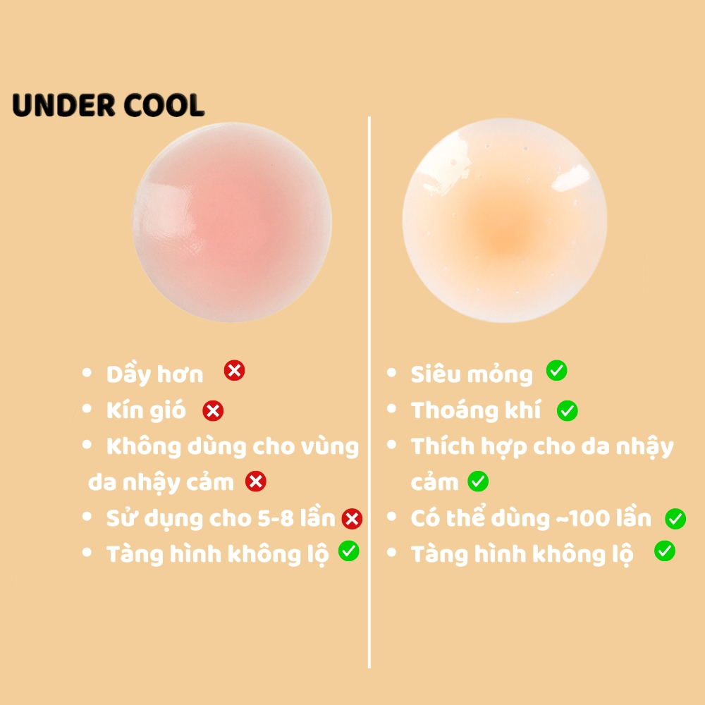 Miếng Dán Ngực Silicon UNDERCOOL Tàng Hình Lỗ Thoáng Khí Mỏng Nhẹ Bubble Air cao cấp Lỗ Chống Đọng Mồ Hôi DT02