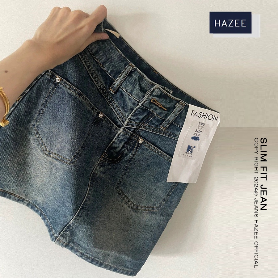 Quần Chân váy jeans nữ HAZEE cao cấp thời trang, Chân váy ngắn, chân váy xẻ trước nữ tính