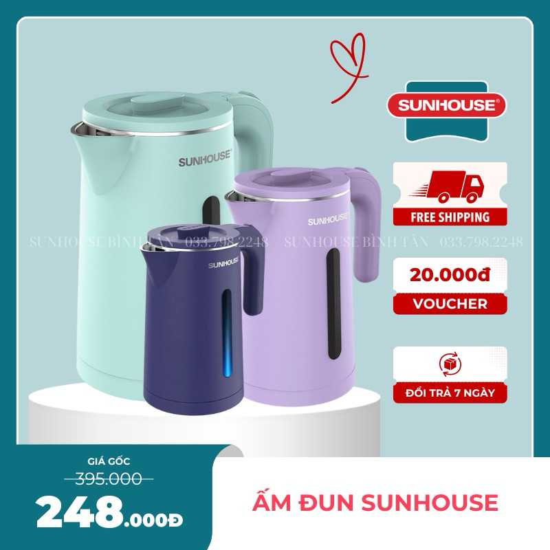 ẤM SIÊU TỐC INOX 2 LỚP 1.8L SUNHOUSE SHD1351 - Thân ấm chống nhiệt ...