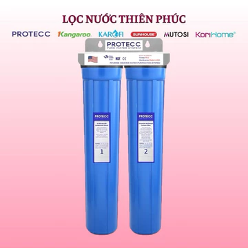 Bộ Đôi Xanh Lọc Thô Đầu Nguồn 20 Inch PROTECC Chính Hãng - Lọc Tổng, Sinh Hoạt, Giặt Đồ, Tắm Rửa