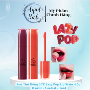 Son Tint Bóng 3CE Lazy Pop Lip Stain 4.5g [Luztic - Coolest - Tan]