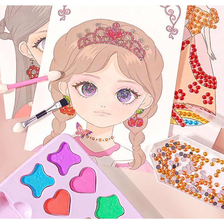 Đồ chơi tranh tô vẽ cắt dán học trang điểm dạng quai xách Make up manual, Túi xách trang điểm cho bé