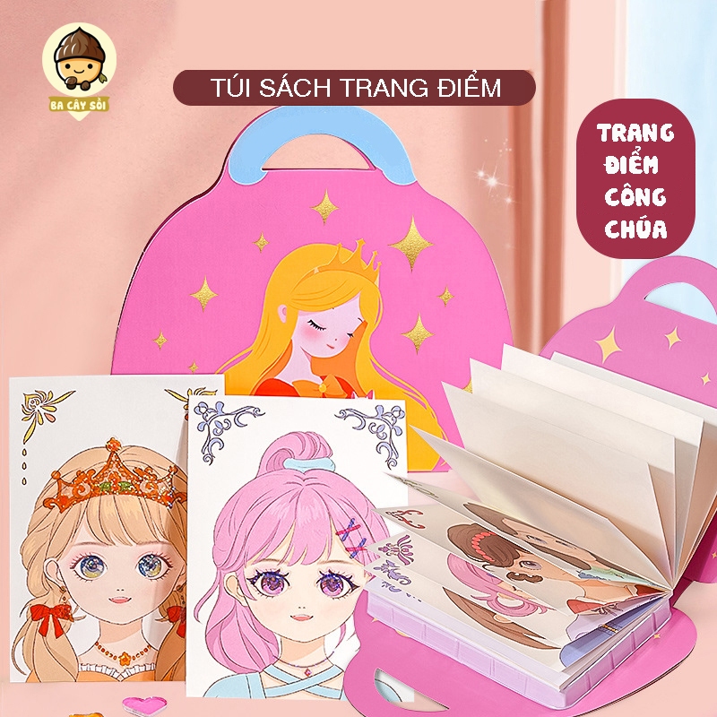 Đồ chơi tranh tô vẽ cắt dán học trang điểm dạng quai xách Make up manual, Túi xách trang điểm cho bé