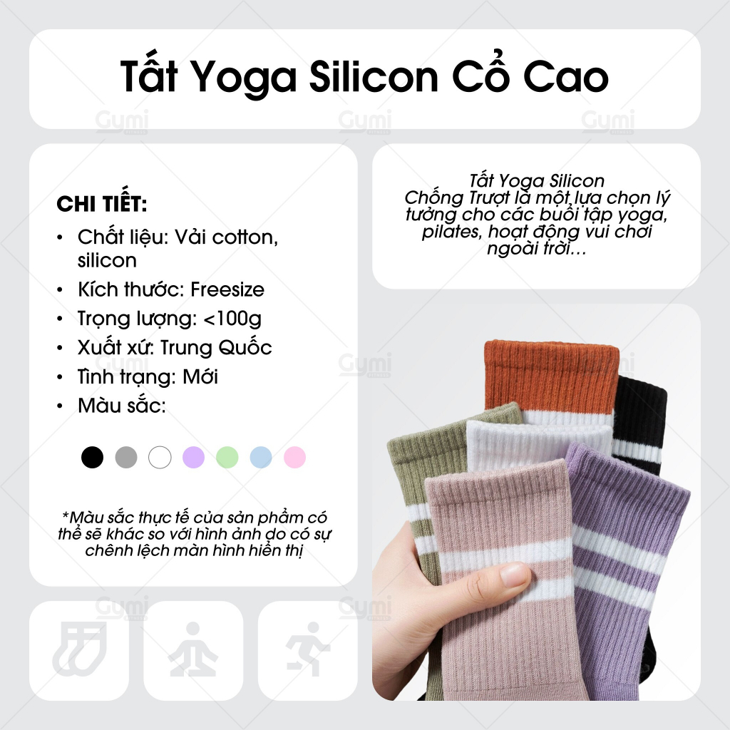Vớ Tất Yoga Silicon Chống Trượt Cổ Cao Đủ Màu Phong Cách Trẻ Trung, Năng Động - VoYoga-CoTrung