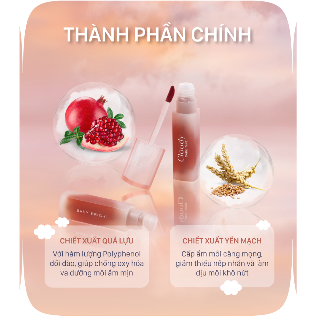 Ảnh Son Tint Lì Siêu Nhẹ Cloudy Baby Bright Bám Màu Chuẩn Sắc 2,6g 3