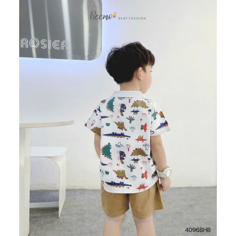 (Beemo chính hãng) Set sơmi cổ ve in trần khủng long bé trai (9-25 kg)