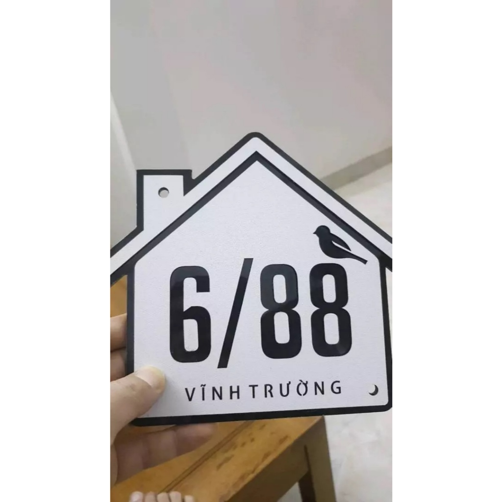 BẢNG, BIỂN SỐ NHÀ. Alcorest ĐEN + mica cán trắng sần, số chìm, ngoài trời, sang trọng tinh tế.