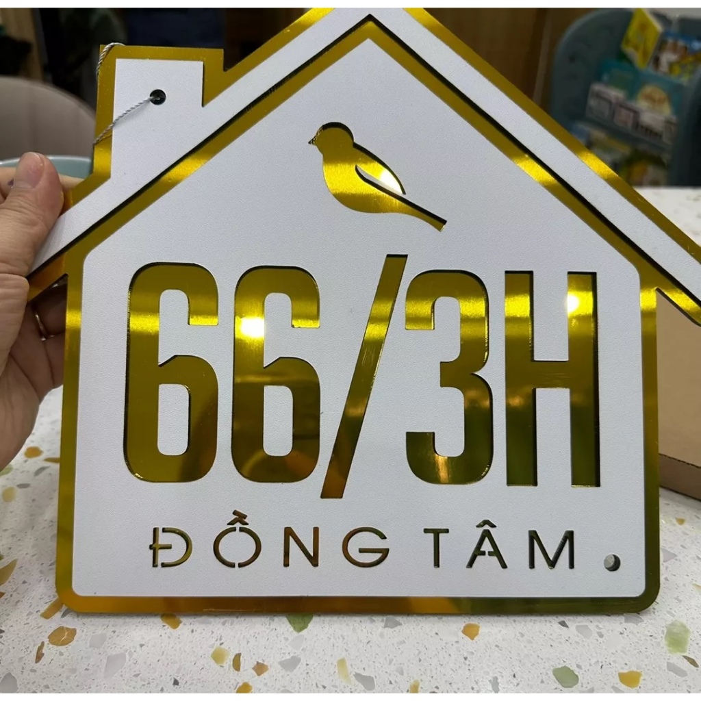 BẢNG, BIỂN SỐ NHÀ. Alcorest ĐEN + mica cán trắng sần, số chìm, ngoài trời, sang trọng tinh tế.