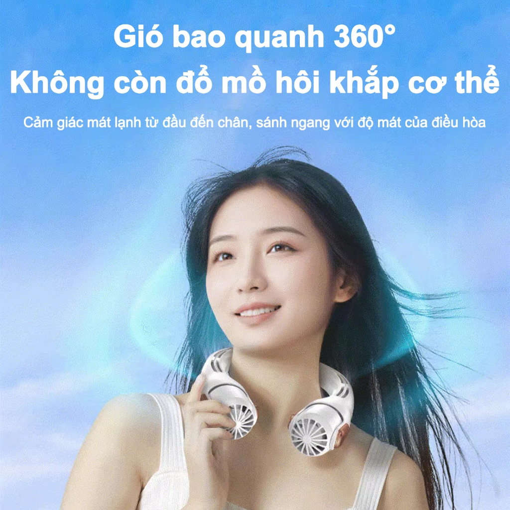 Quạt tích điện đeo cổ xiaomi gió mát quạt treo cổ mini hướng gió xoay được