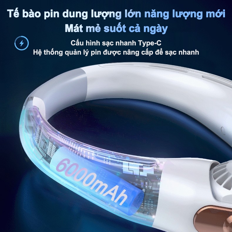 Quạt tích điện đeo cổ xiaomi gió mát quạt treo cổ mini hướng gió xoay được