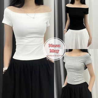 Áo Thun Croptop Trễ Vai Trơn Tay Ngắn Mặc 2 Kiểu Mẫu Mới