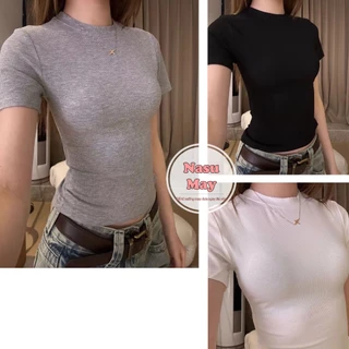 Áo Babytee Thun Trơn Cổ Tròn Tay Ngắn Dáng Ôm Body Chất Tăm