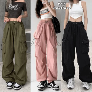 Quần kaki ống rộng túi hộp nữ cao cấp Hàn Quốc,quần jogger lưng chun có dây rút,nhiều màu,co giãn,cá tính RETRO-M11-QNT