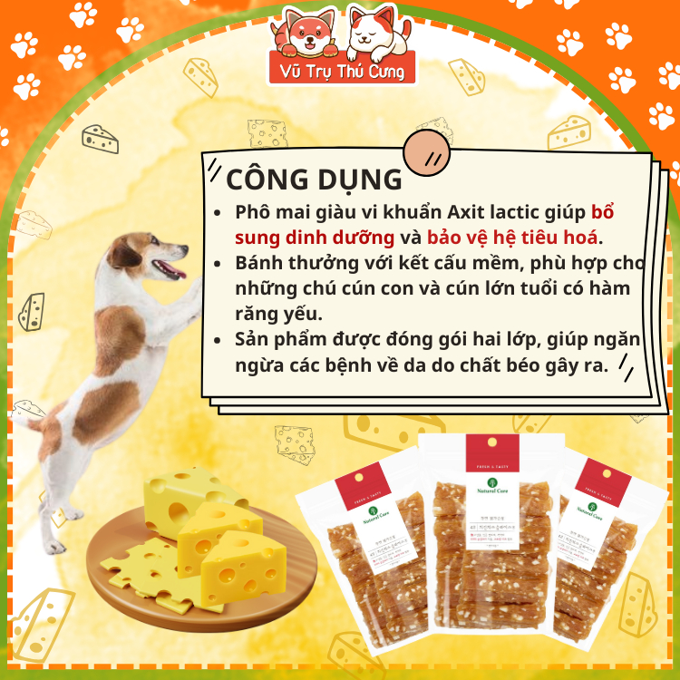 Snack Cho Chó Gà Sấy Phô Mai Natural Core 180g