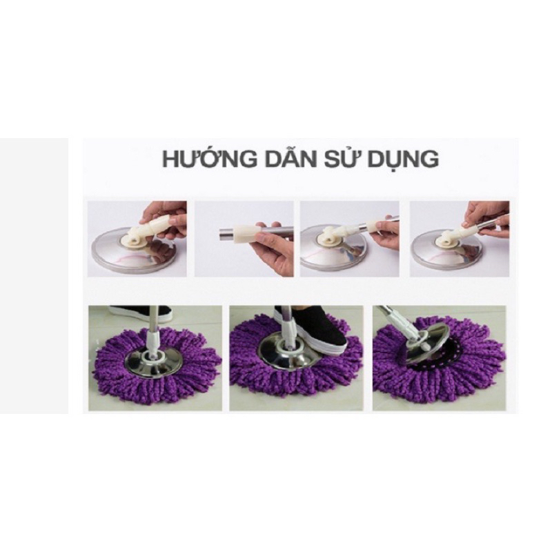 Chổi cây lau nhà 360 thân inox và mâm inox cao cấp kèm 1 bông lau - GDAH