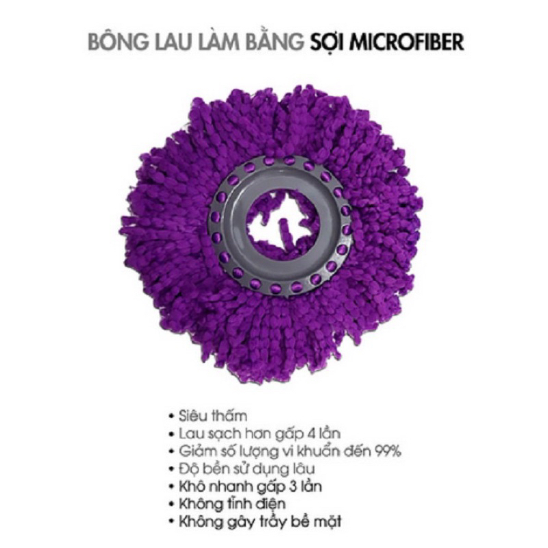 Chổi cây lau nhà 360 thân inox và mâm inox cao cấp kèm 1 bông lau - GDAH