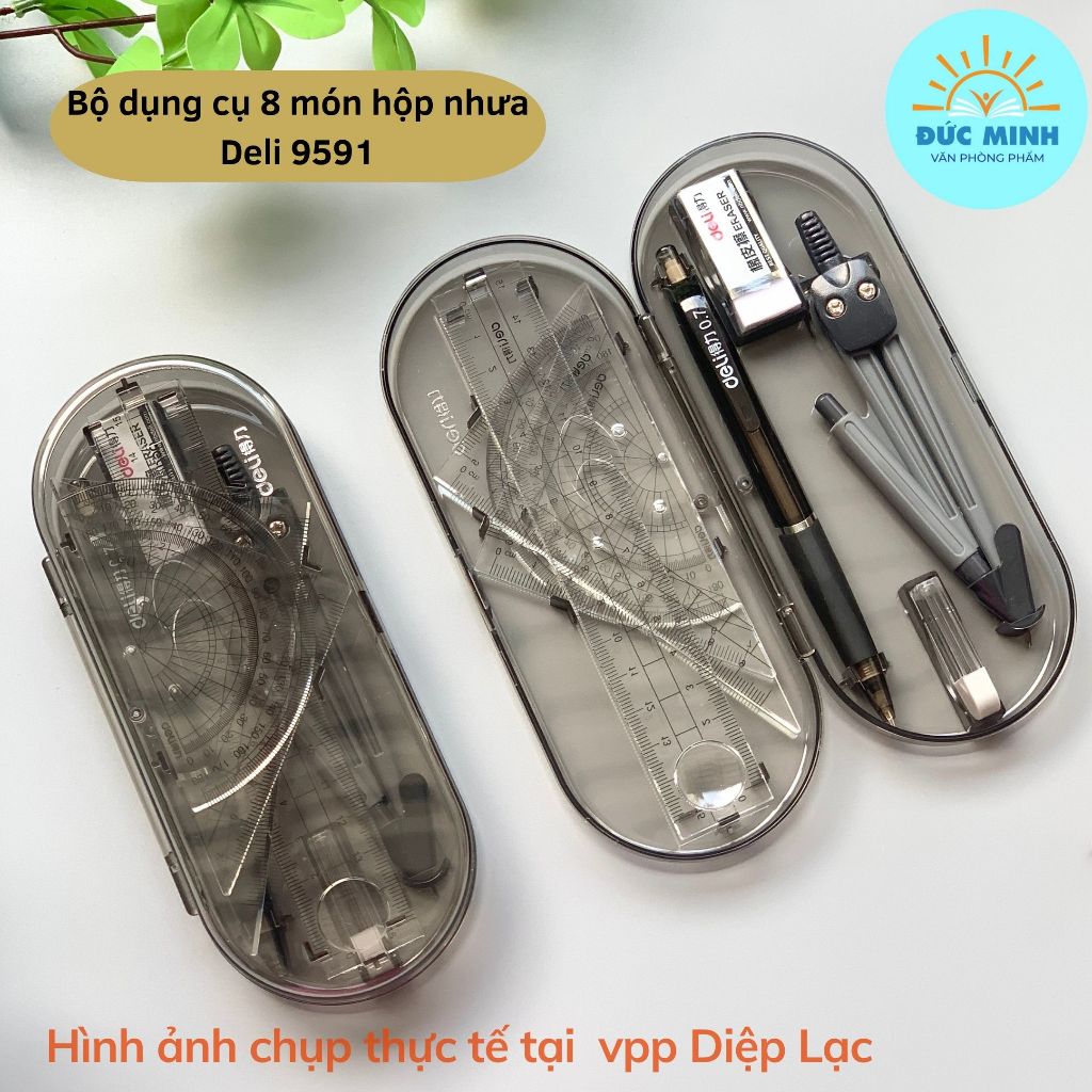 Bộ dụng cụ Compa chì kim 8 món Deli/ Classmate hộp nhựa tiện lợi E9591 ...