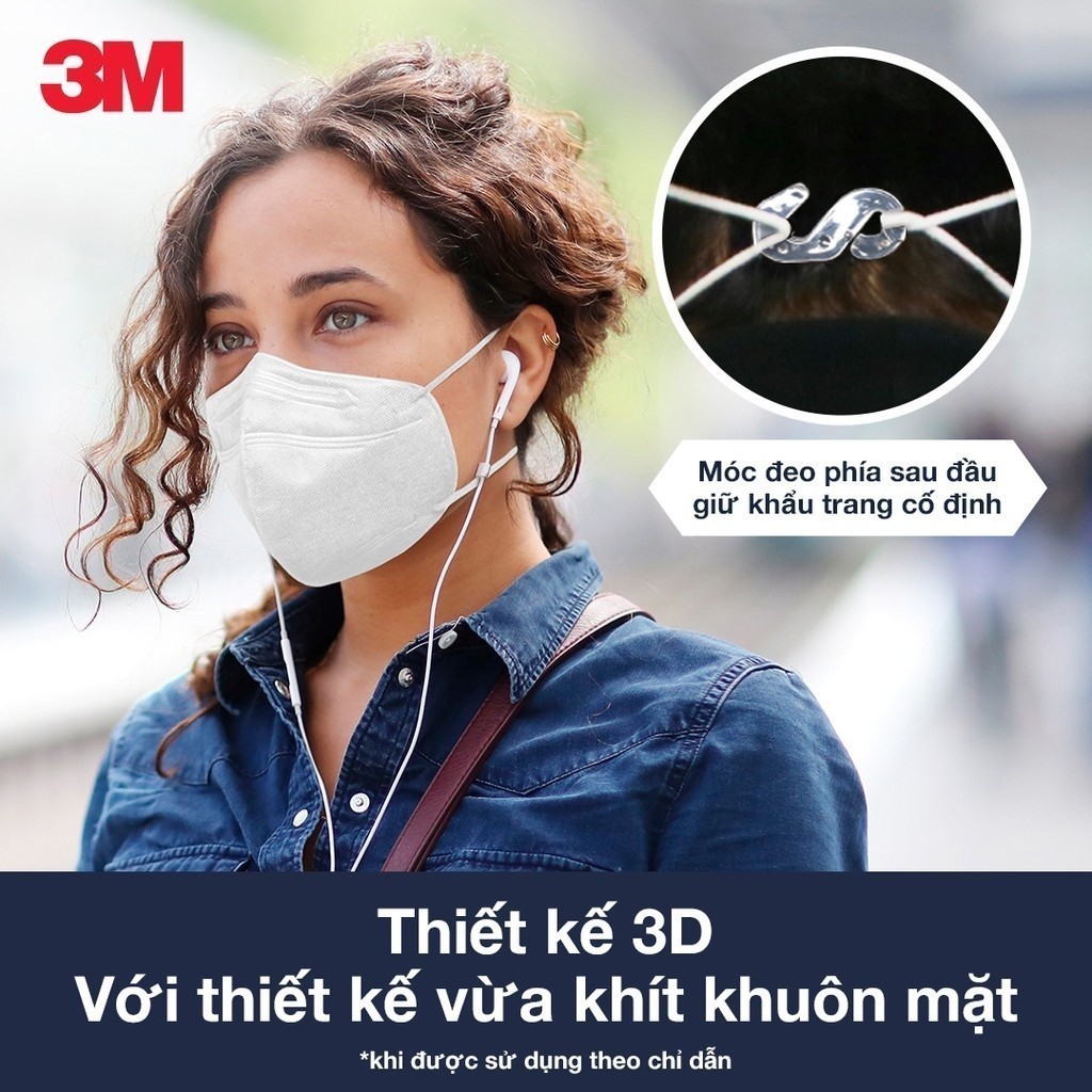Ảnh [Quà Tặng] Khẩu trang 3M™, đạt tiêu chuẩn KN95, trắng/ đen, Ngăn ngừa bụi mịn, mầm bệnh trong không khí, khói bụi,... 3
