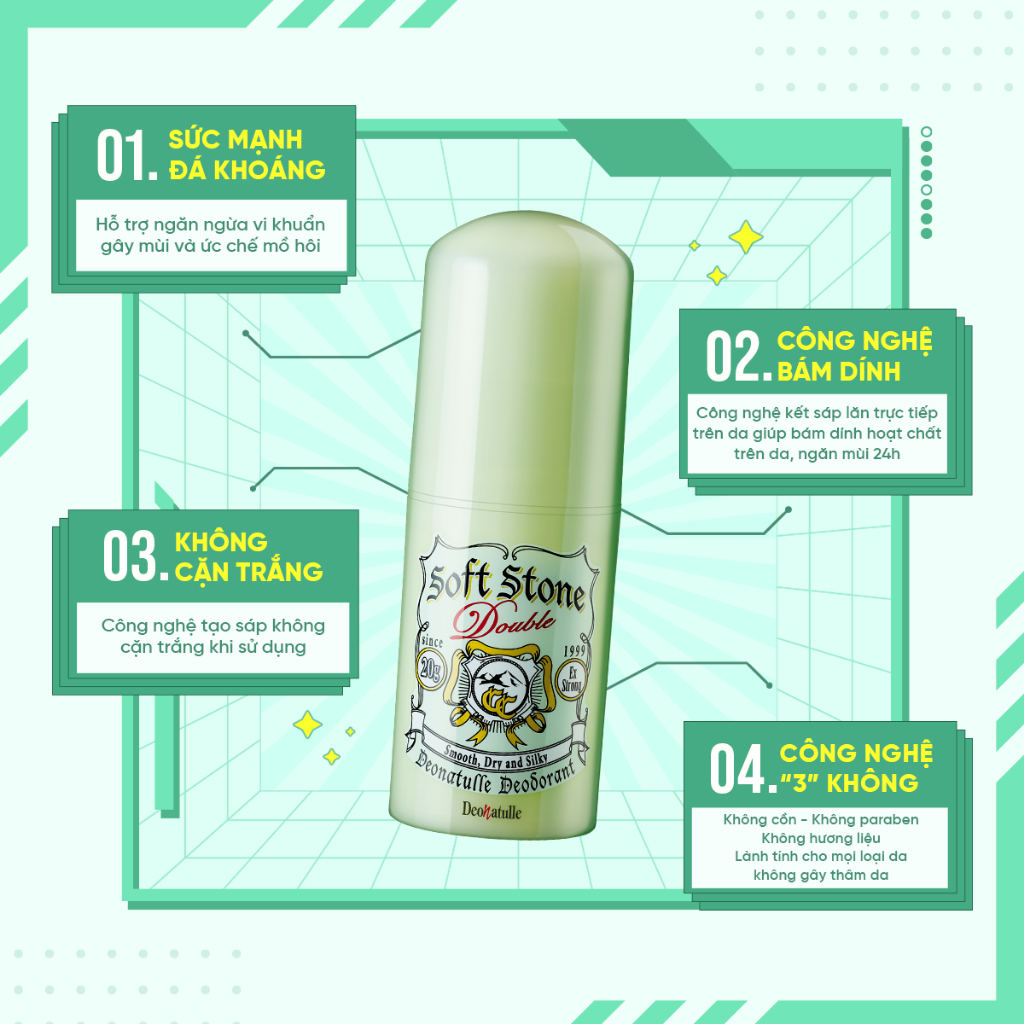 Ảnh Lăn khử mùi đá khoáng dạng sáp Deonatulle giúp sáng da Soft Stone Double Color Control 20G 4