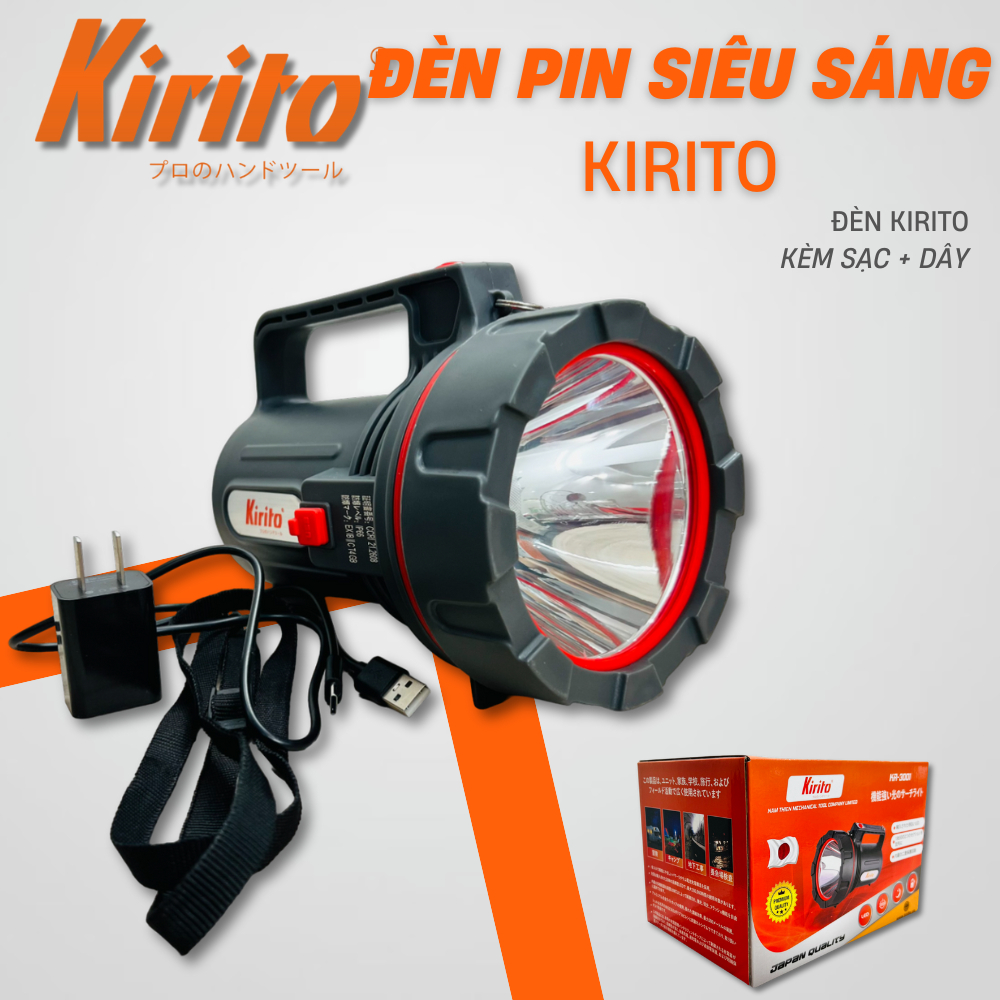 Đèn pin Kirito 15W – Đèn pin sạc, chiếu sáng cầm tay, chống nước IP66, nhiều chế độ