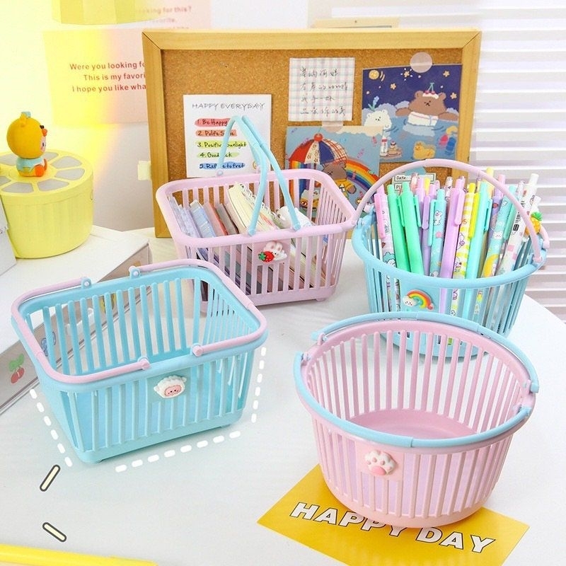 Giỏ nhựa đựng đồ có quai xách mini màu pastel ngọt ngào | Shopee Việt Nam