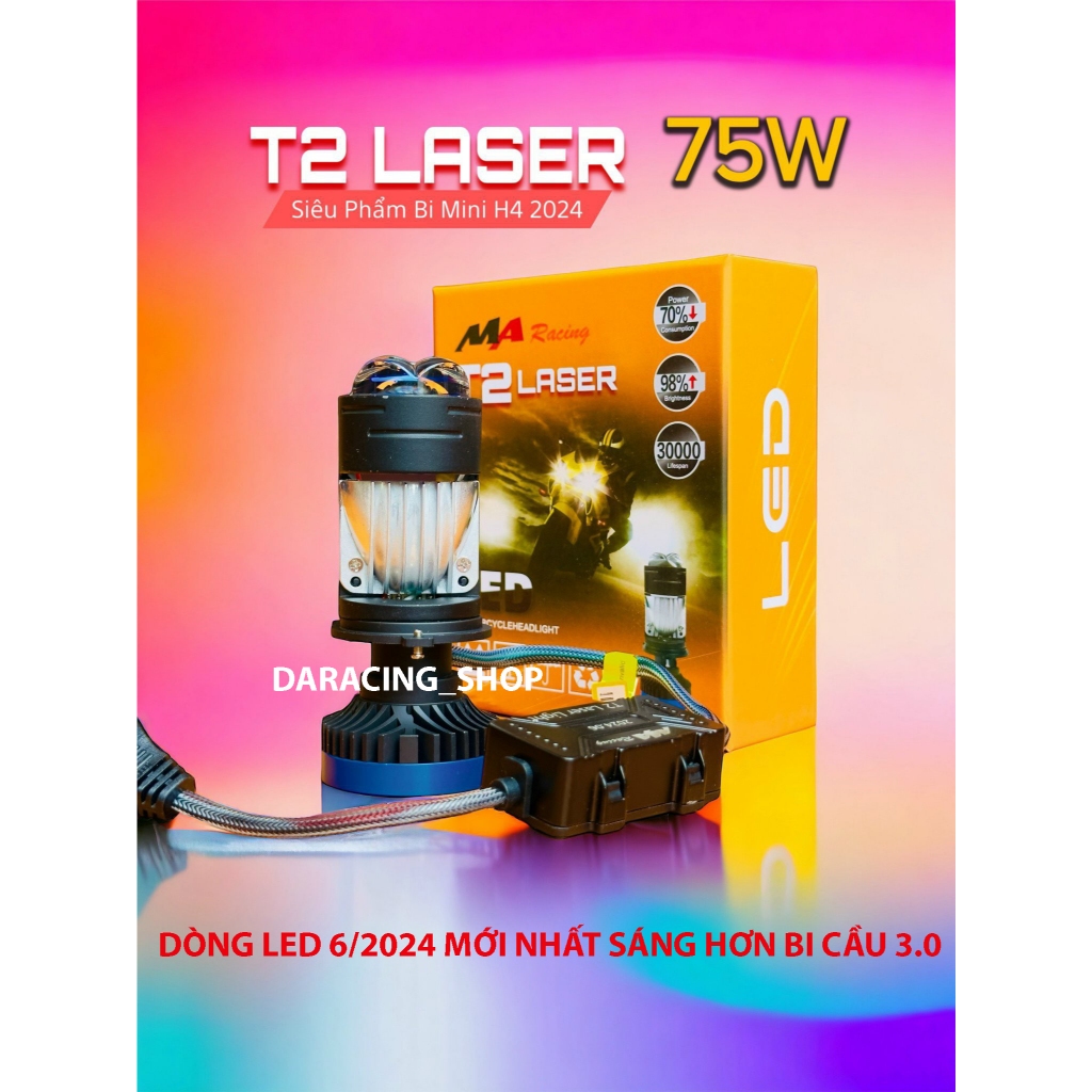 Đèn Pha Bi Led T2 Laser MA Racing Lắp Ô Tô 75w Nguồn 12-24v Cắt Sáng ...