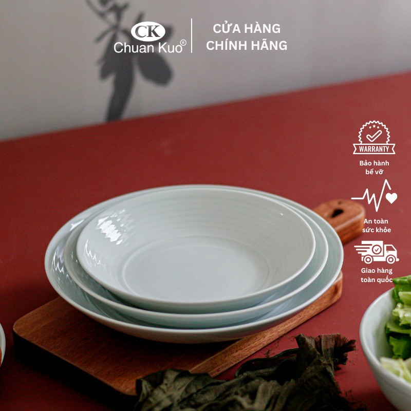 Đĩa sâu vân xoáy trắng trơn sứ CK dày dặn size 18 20 23cm - Dĩa sâu lòng ăn súp, salad - Vỡ 1 đổi 1