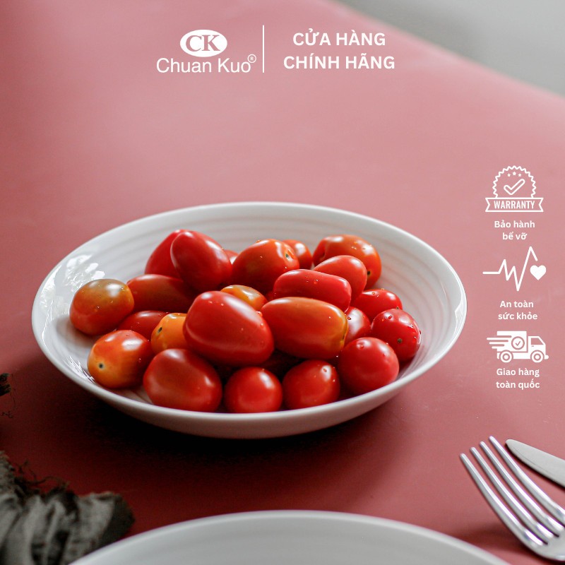 Đĩa sâu vân xoáy trắng trơn sứ CK dày dặn size 18 20 23cm - Dĩa sâu lòng ăn súp, salad - Vỡ 1 đổi 1
